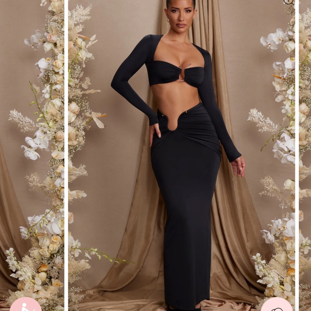 Oh Polly asymmetric draped maxi skirt in black